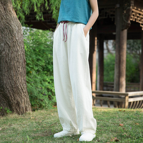 Women Loose Style Water-washed Linen and Cotton Lantern Pants