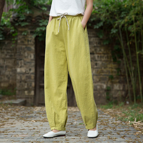 Women Loose Style Water-washed Linen and Cotton Lantern Pants