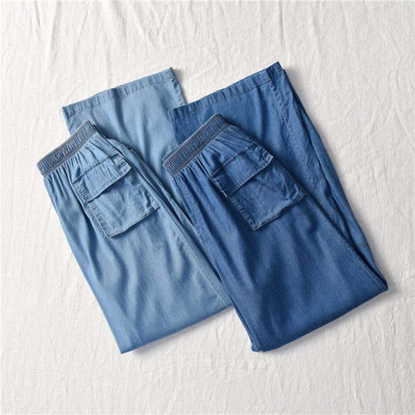 Women Causal Jean Style Cotton Wide Leg Pants