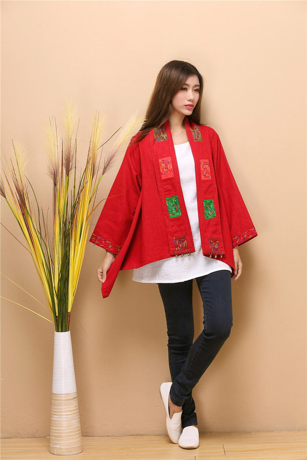 Women Asian Retro Style Linen and Cotton Poncho