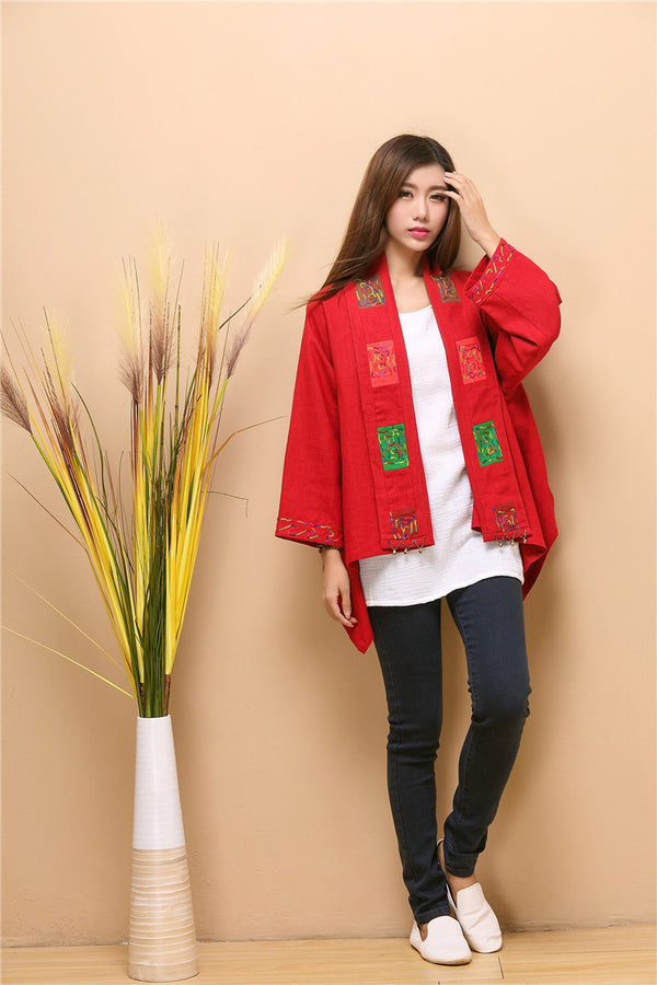 Women Asian Retro Style Linen and Cotton Poncho