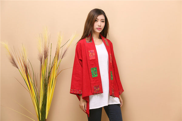 Women Asian Retro Style Linen and Cotton Poncho