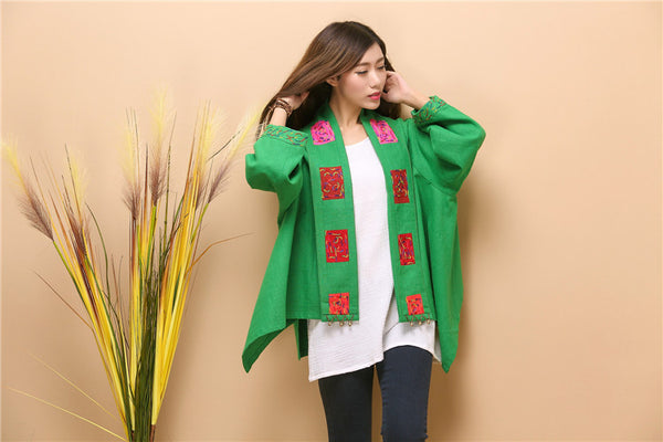 Women Asian Retro Style Linen and Cotton Poncho