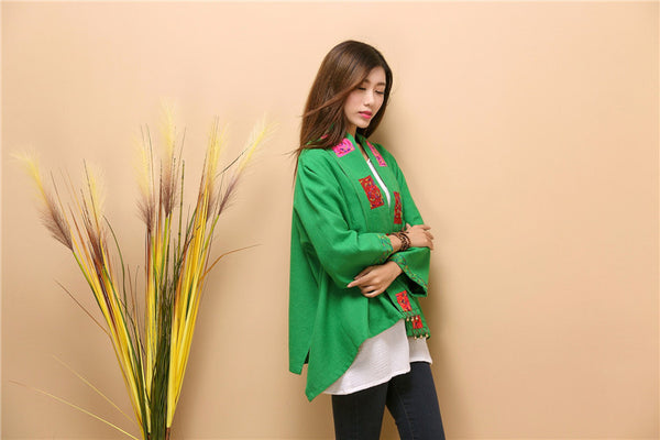 Women Asian Retro Style Linen and Cotton Poncho