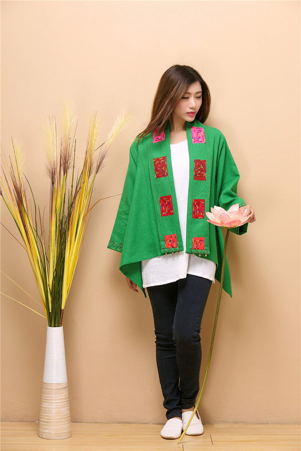 Women Asian Retro Style Linen and Cotton Poncho