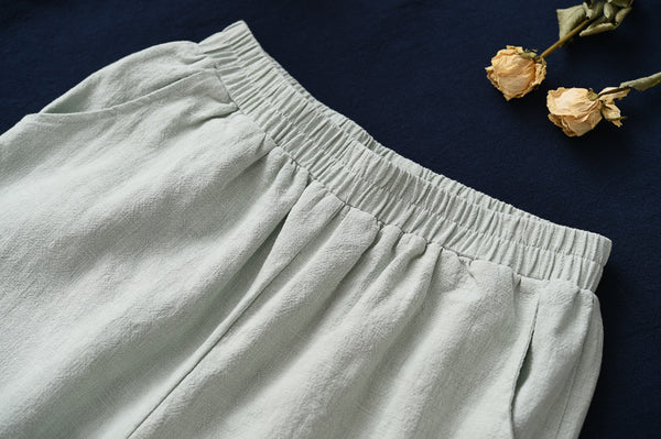 Women Simple Casual Style Linen and Cotton Lantern Cropped Pants