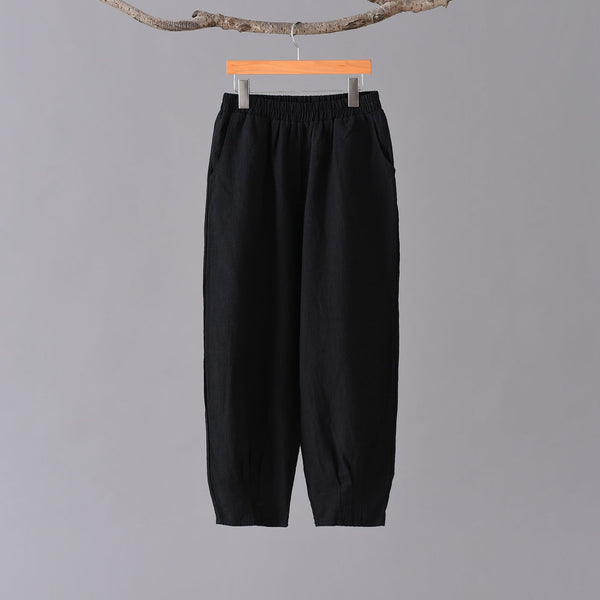 Women Simple Casual Style Linen and Cotton Lantern Cropped Pants