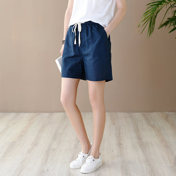 Women Simple Style Linen and Cotton Shorts