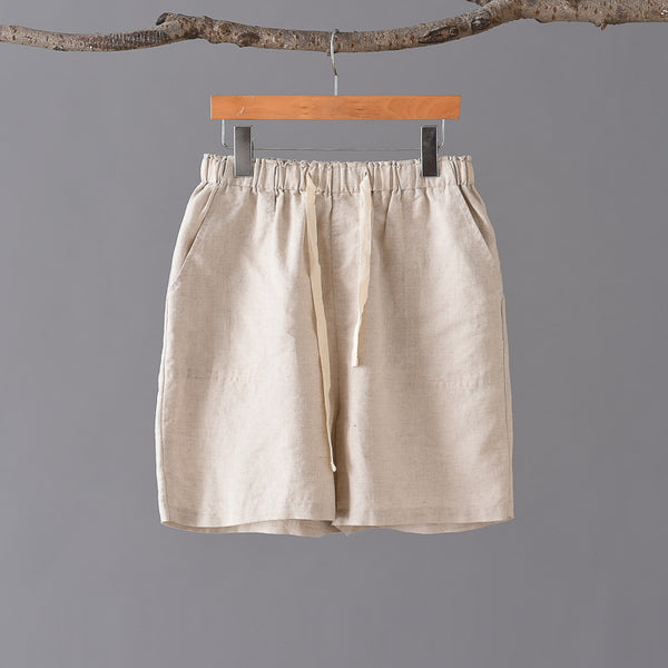 Women Simple Style Linen and Cotton Shorts