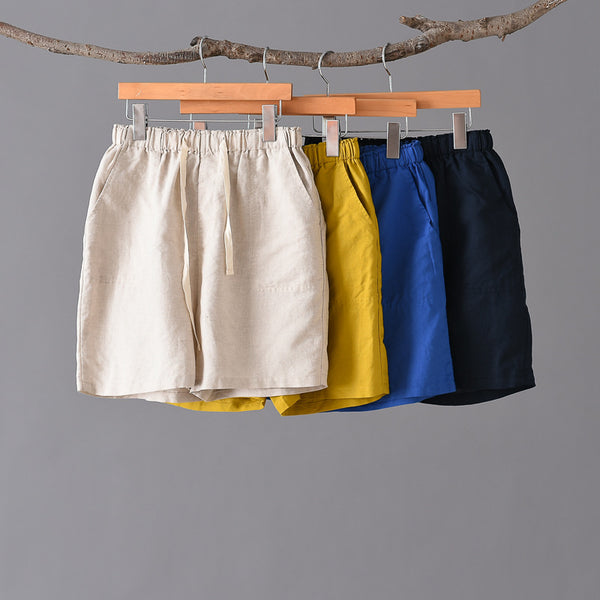 Women Simple Style Linen and Cotton Shorts