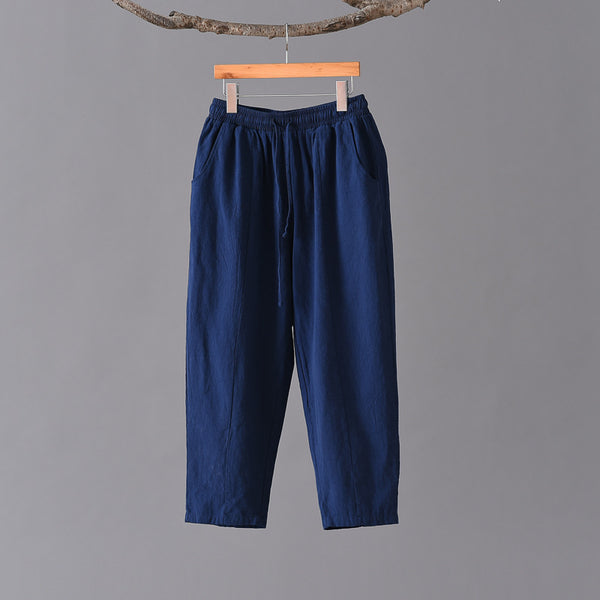 Women Casual Style Wrinkled Linen and Cotton Lantern Capri Pants