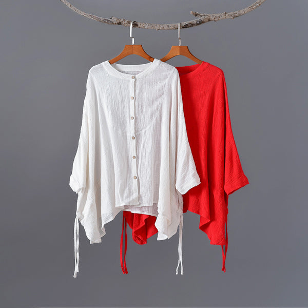 Women Casual Loose Style Wrinkled Linen and Cotton Cardigan