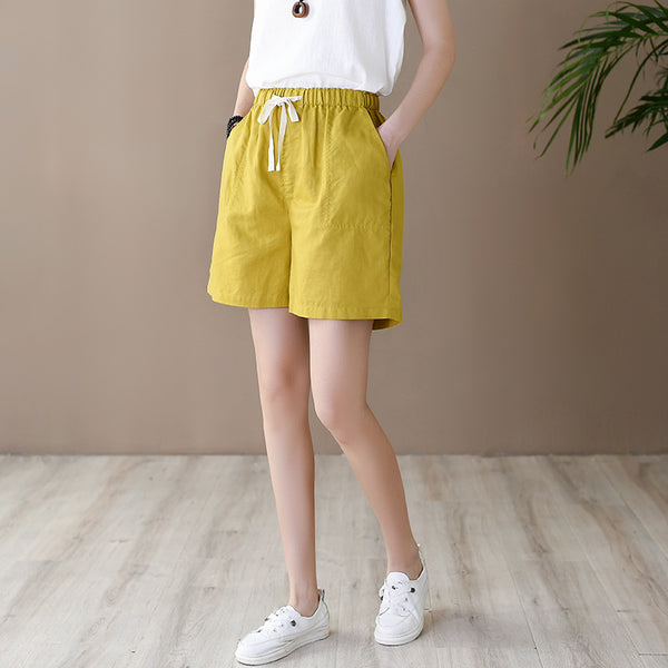 Women Simple Style Linen and Cotton Shorts