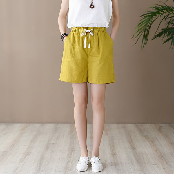 Women Simple Style Linen and Cotton Shorts