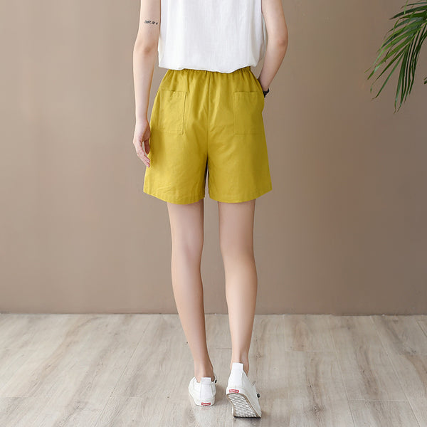 Women Simple Style Linen and Cotton Shorts