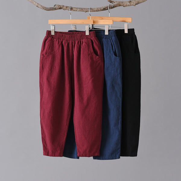 Women Retro Casual Style Linen and Cotton Lantern Cropped Pants