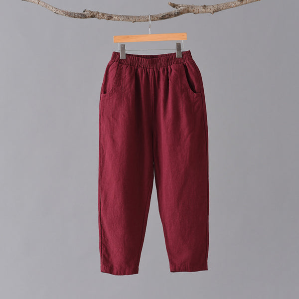 Women Retro Casual Style Linen and Cotton Lantern Cropped Pants