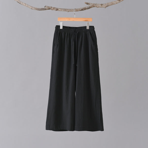 Women Simple Casual Style Linen and Cotton Wide Leg Pants