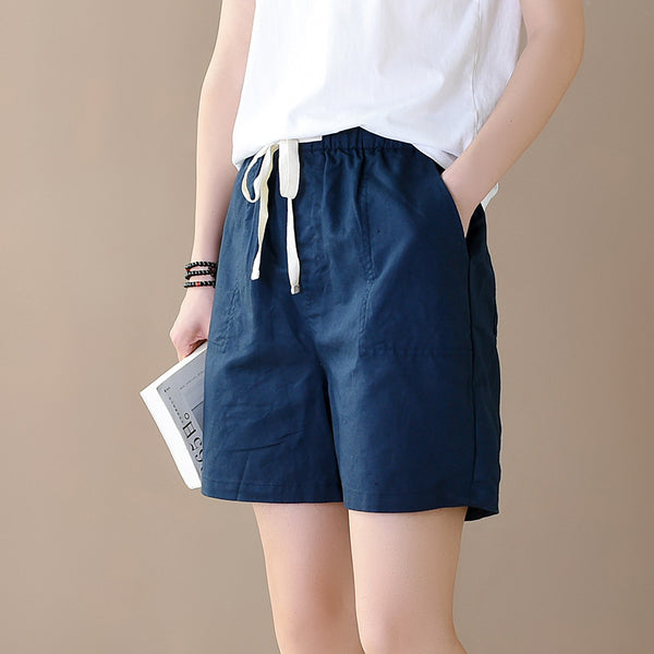 Women Simple Style Linen and Cotton Shorts