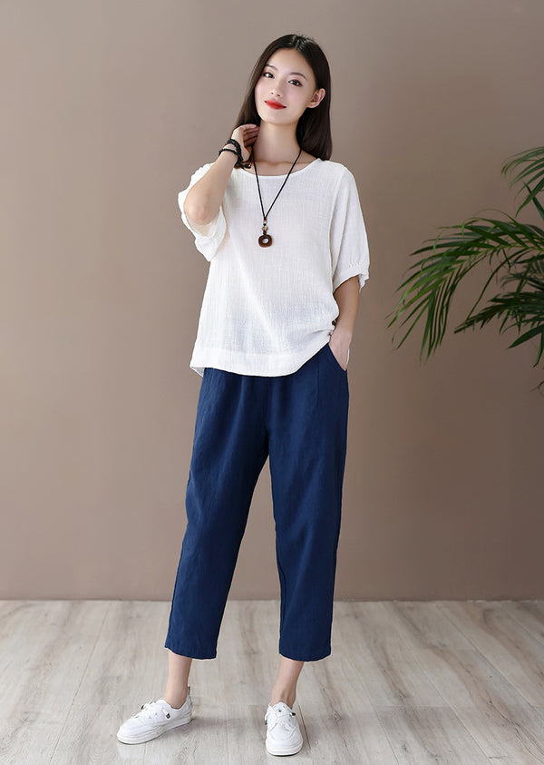 Women Retro Casual Style Linen and Cotton Lantern Cropped Pants