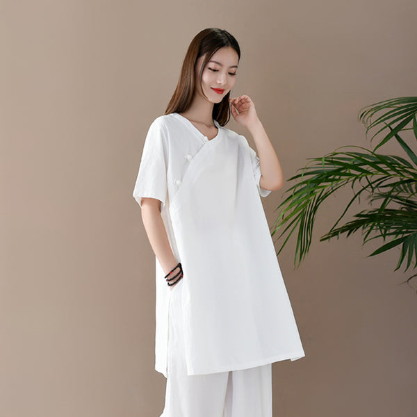 Women Casual Style Wrinkled Linen and Cotton Tunic