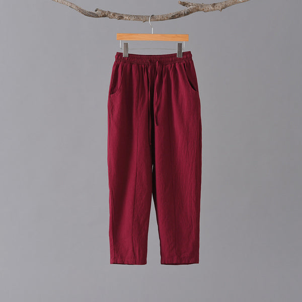 Women Casual Style Wrinkled Linen and Cotton Lantern Capri Pants