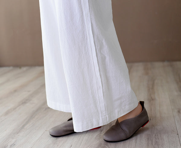 Women Simple Casual Style Linen and Cotton Wide Leg Pants