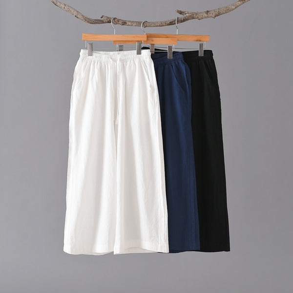 Women Simple Casual Style Linen and Cotton Wide Leg Pants