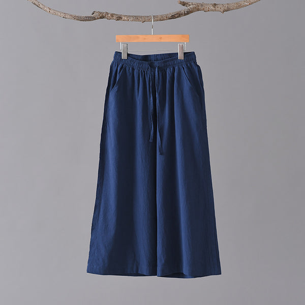 Women Simple Casual Style Linen and Cotton Wide Leg Pants