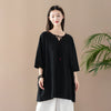 Women Casual Style Wrinkled Linen and Cotton V-Necked Tunic