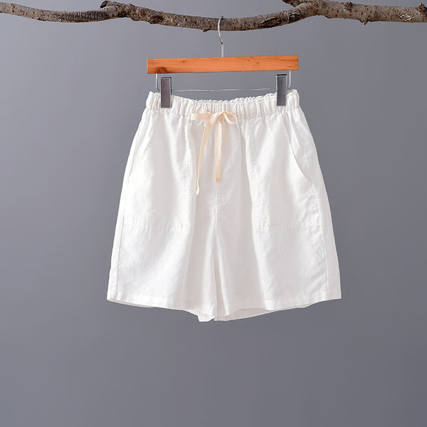 Women Simple Style Linen and Cotton Shorts