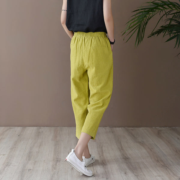 Women Retro Casual Style Linen and Cotton Lantern Cropped Pants