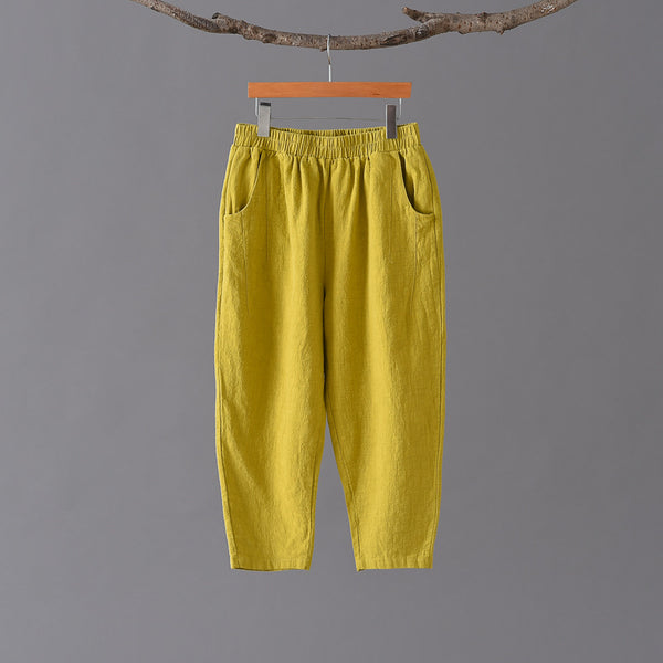 Women Retro Casual Style Linen and Cotton Lantern Cropped Pants