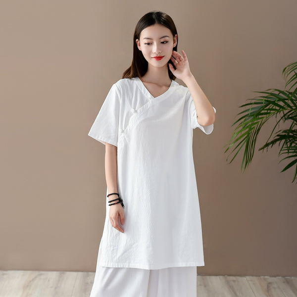 Women Casual Style Wrinkled Linen and Cotton Tunic