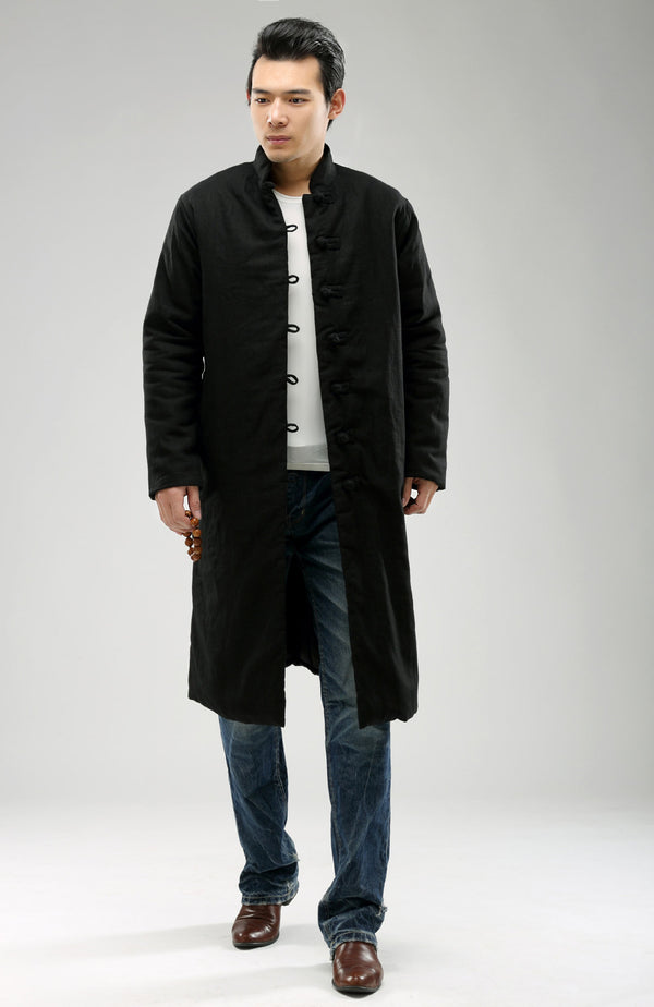 Men/Women Retro Style Long Buckle Linen and Cotton Quilted Coat