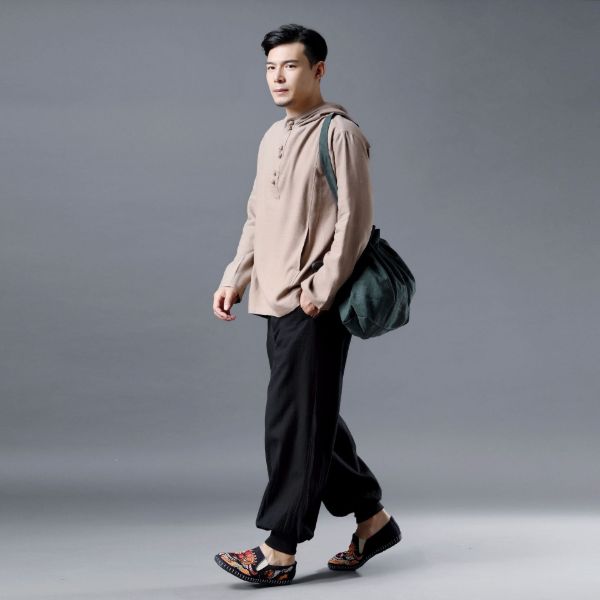 Men Casual Pullover Linen and Cotton Hoodies Top