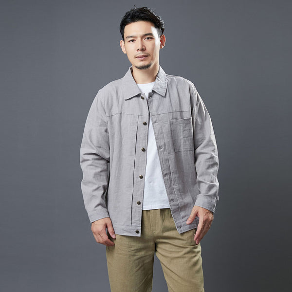 Men Classic Style Linen and Cotton Long Sleeve Jacket