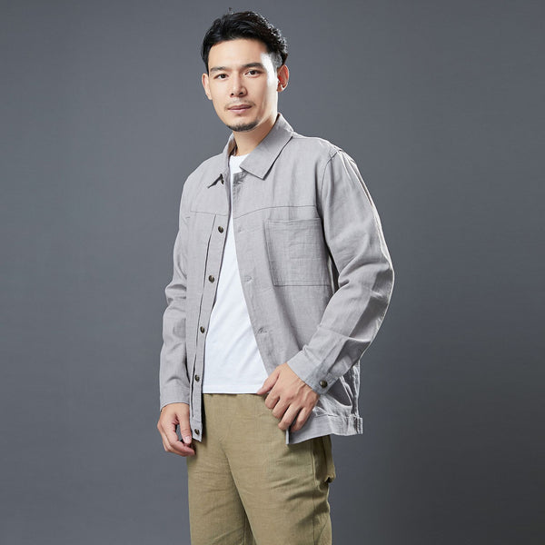 Men Classic Style Linen and Cotton Long Sleeve Jacket