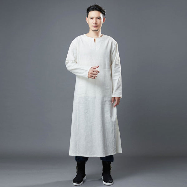 Men Modern Asian Style Linen Long Sleeve Round Neck Cheongsam