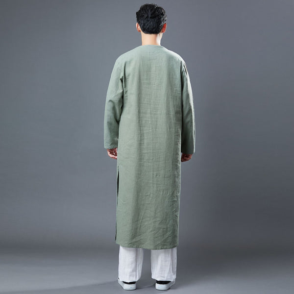 Men Modern Asian Style Linen Long Sleeve Round Neck Cheongsam