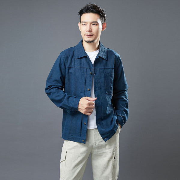 Men Classic Style Linen and Cotton Long Sleeve Jacket