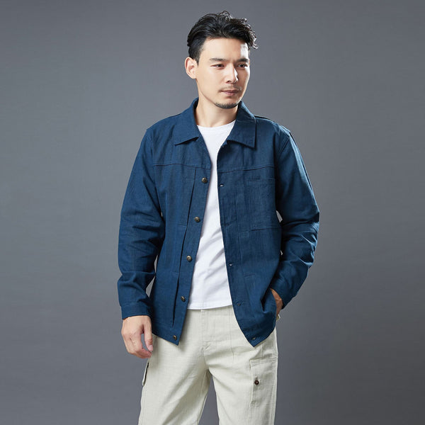 Men Classic Style Linen and Cotton Long Sleeve Jacket