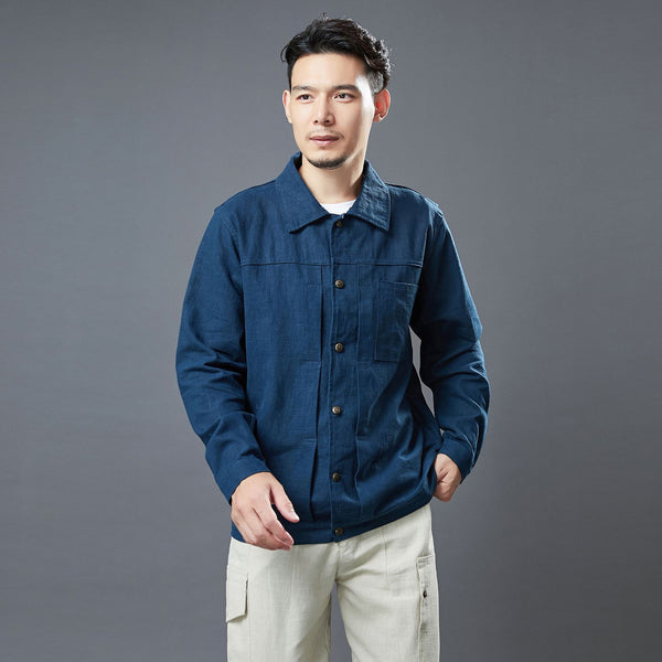 Men Classic Style Linen and Cotton Long Sleeve Jacket