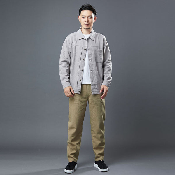 Men Classic Style Linen and Cotton Long Sleeve Jacket