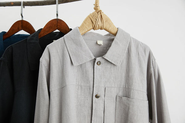 Men Classic Style Linen and Cotton Long Sleeve Jacket