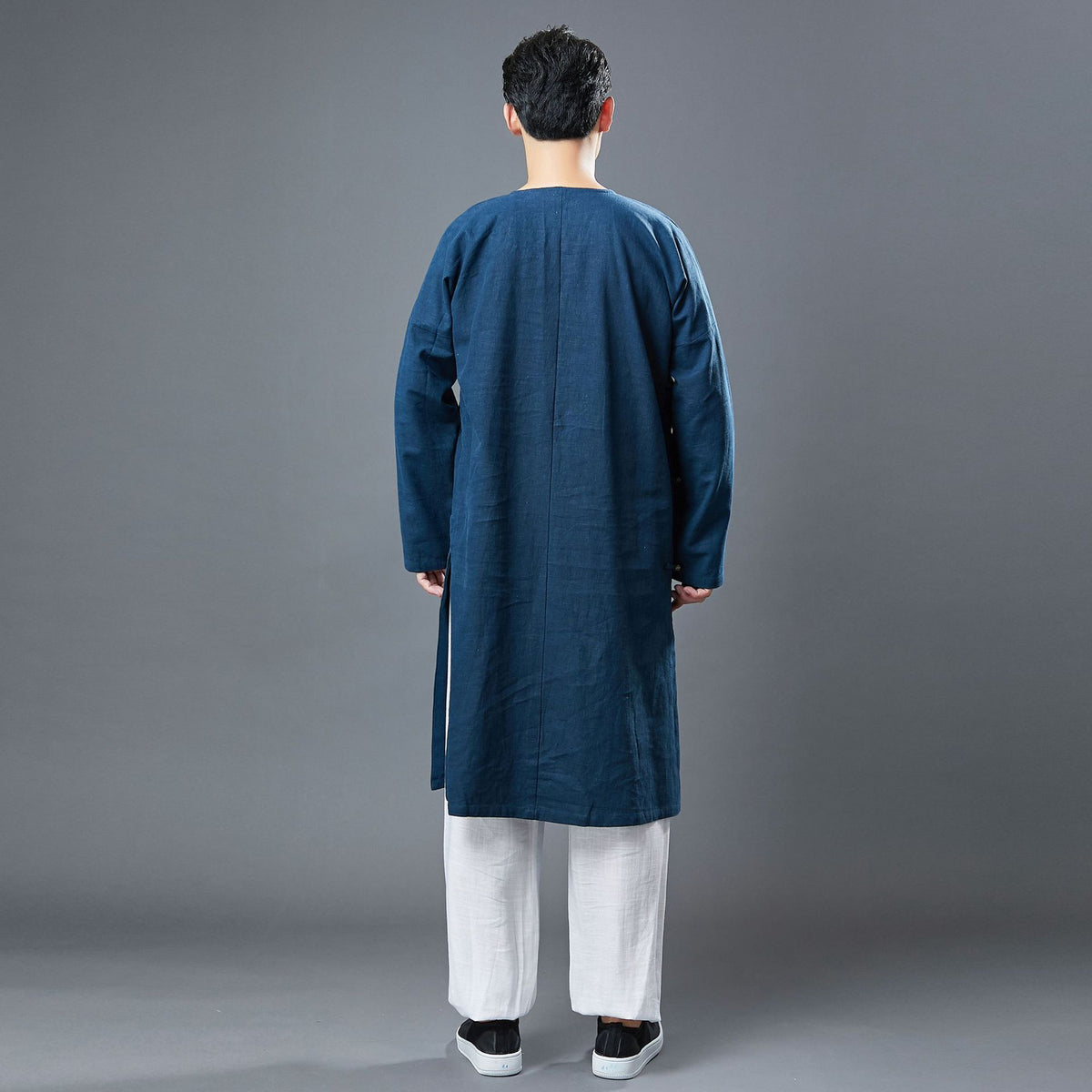 Men Classic Asian Style Linen Long Sleeve Round Neck Cheongsam