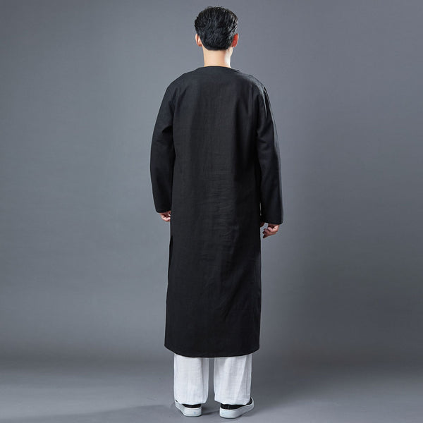 Men Modern Asian Style Linen Long Sleeve Round Neck Cheongsam