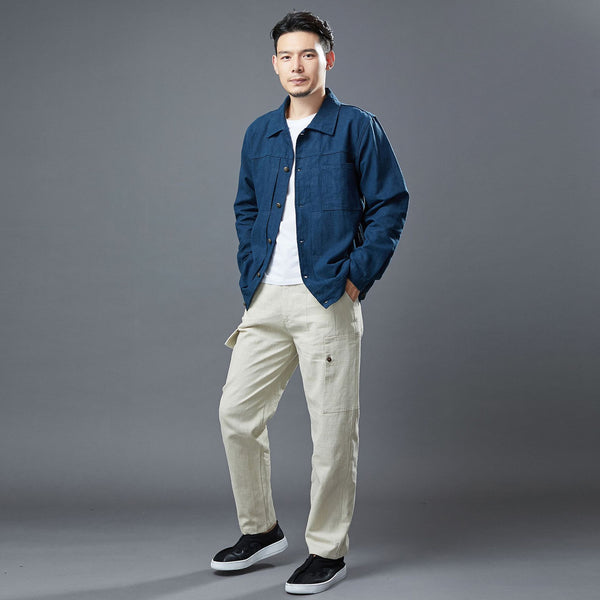 Men Classic Style Linen and Cotton Long Sleeve Jacket