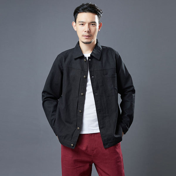 Men Classic Style Linen and Cotton Long Sleeve Jacket