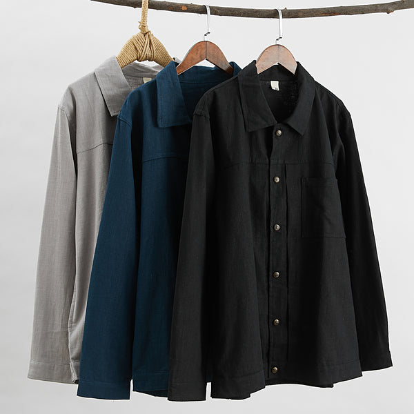 Men Classic Style Linen and Cotton Long Sleeve Jacket